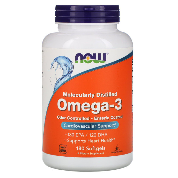 Омега-3, Omega-3, Now Foods, 180 ЕПК\/ 120 ДГК, 180 гелевих капсул з кишковорозчинною оболонкою