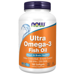 Супер Омега 3, Now Foods Ultra Omega-3, 500 EPA / 250 DHA, 180 капсул з кишковорозчинною оболонкою