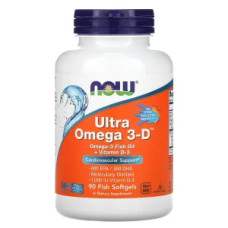 Омега 3 ультра с витамином D3 600 EPA и 300 DHA, Ultra Omega 3-D Now Foods, 90 капсул