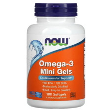 Омега-3, Now Foods Omega-3 Mini Gels, 180 ЭПК/120 ДГК, 180 гелевых капсул