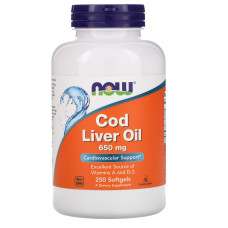 Рыбий жир из печени трески, Now Foods Cod Liver Oil, 650 мг, 250 гелевых капсул
