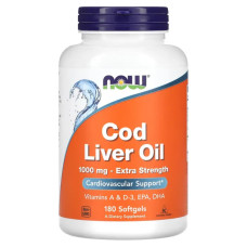 Рыбий жир из печени трески 1000 мг, Now Foods Cod Liver Oil, 180 гелевых капсул