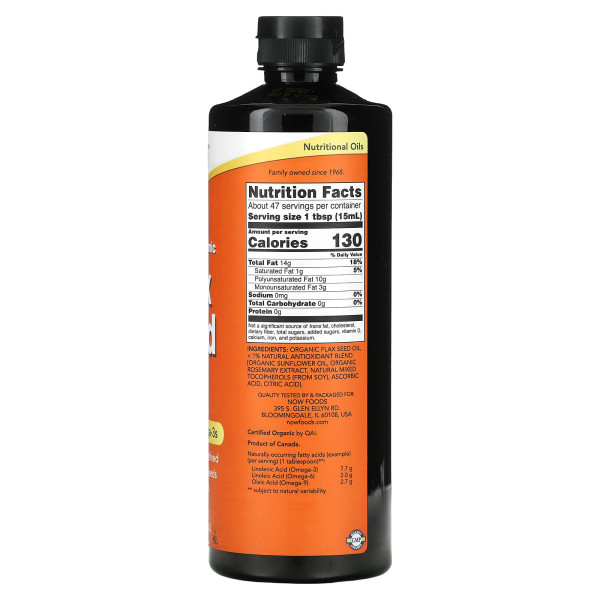 Льняна олія, Flax Seed Oil, Now Foods, органічна, сертифікована, 710 мл