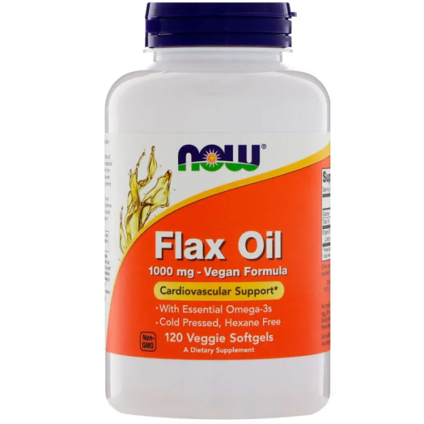 Льняное масло, Flax Oil, Now Foods, 1000 мг, 120 вегетарианских гелевых капсул