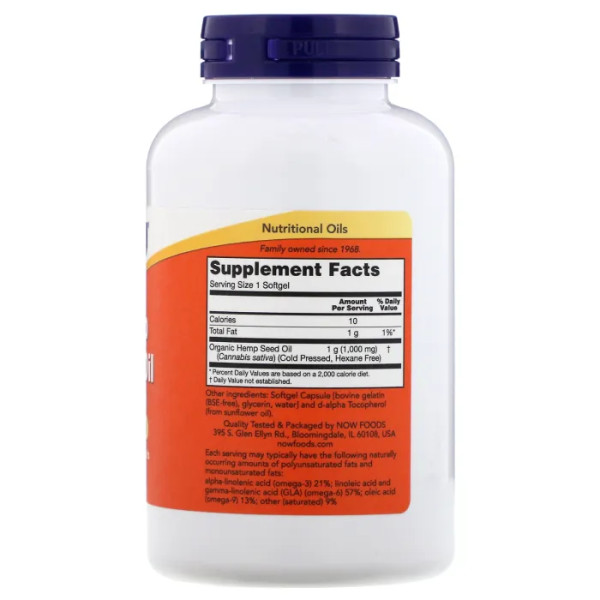 Олія насіння конопель, Hemp Seed Oil, NOW Foods, 1000 мг, 120 гелевих капсул