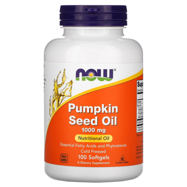 Гарбузова олія, Pumpkin Seed Oil, NOW Now Foods, 1000 мг, 100 гелевих капсул (500 мг в одній гелевій капсулі)