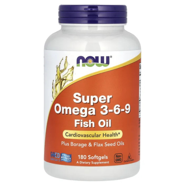 Супер омега 3-6-9, Super Omega 3-6-9, Now Foods, 1200 мг, 180 гелевых капсул