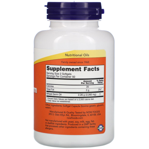 Масло зародків пшениці, Wheat Germ Oil, Now Foods, 1130 мг, 100 гелевих капсул