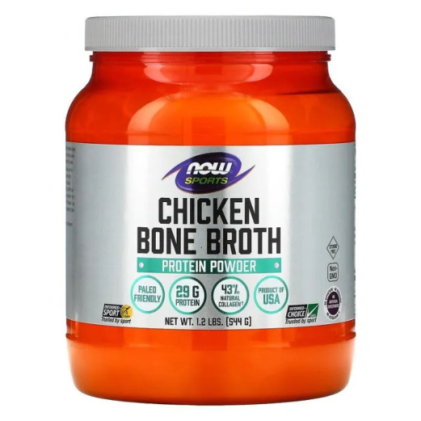 Протеїновий порошок із курячого бульйону, Chicken Bone Broth, Now Foods, Sports, 544 г