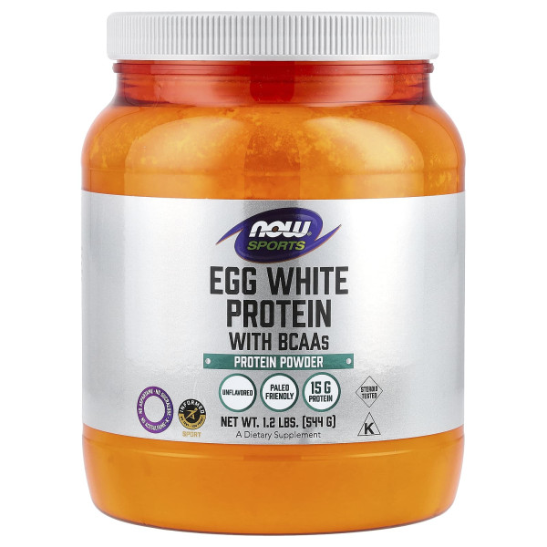 Яєчний протеїн із BCAA, Egg White Protein with BCAAs, NOW Foods, Sports, порошок, без смаку, 544 г