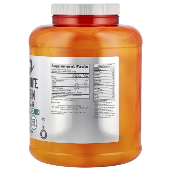 Яєчний протеїн із BCAA, Egg White Protein Powder With BCAA, NOW Foods, Sports, порошок без ароматизаторів, 2268 г