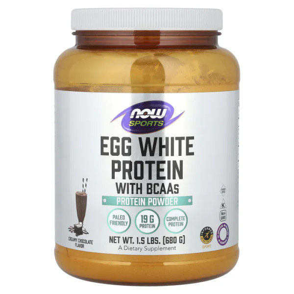 Яичный протеин с BCAA, Egg White Protein With BCAAs, NOW Foods, Sports, сливочный шоколад, 680 г