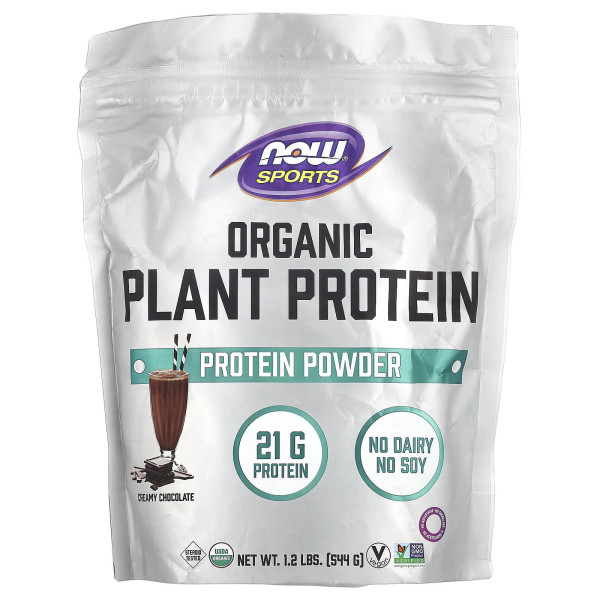 Протеїн рослинний, Organic Plant Protein Powder, NOW Foods, Sports, органік, вершковий шоколад, 544 г