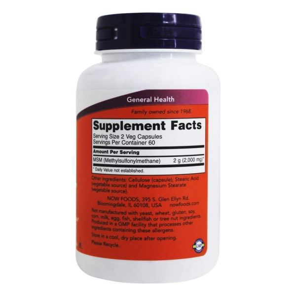 Метилсульфонілметан, MSM, Methylsulfonylmethane, Now Foods, 1000 мг, 120 вегетаріанських капсул