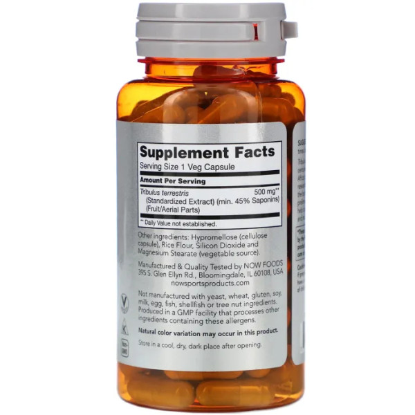 Трибулус, Tribulus, Now Foods, Sports, 500 мг, 100 вегетарианских капсул