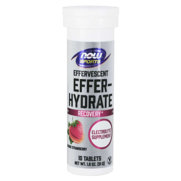 Електроліти, Effer-Hydrate, Now Foods, Sports, із полунично-апельсиновим смаком, 10 таблеток, 51 г