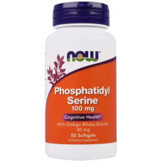 Фосфатидилсерин 100 мг, Now Foods Phosphatidyl Serine, с экстрактом гинкго билоба, 50 гелевых капсул