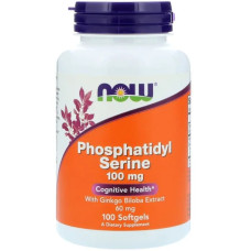 Фосфатидилсерин 100 мг, Now Foods Phosphatidyl Serine, с экстрактом гинкго билоба, 100 гелевых капсул