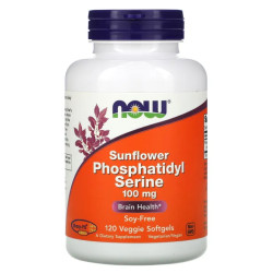 Фосфатидилсерін соняшнику 100 мг, Now Foods Sunflower Phosphatidyl Serine, 120 вегетаріанських гелевих капсул