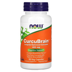 Вітаміни для пам'яті 400 мг, Now Foods CurcuBrain, 50 вегетаріанських капсул