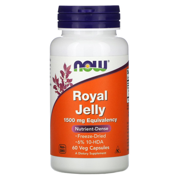 Маточне молочко, Royal Jelly, NOW Foods, 1500 мг, 60 вегетаріанських капсул