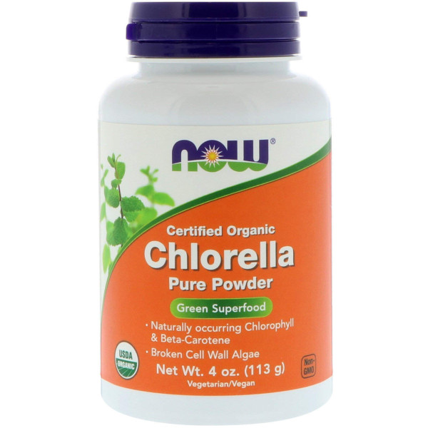 Хлорела (Chlorella), Now Foods, сертифікована, органічна,чистий порошок, 113 грам