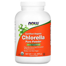Хлорела (Chlorella), Now Foods, сертифицированная органическая, чистый порошок, 454 гр.
