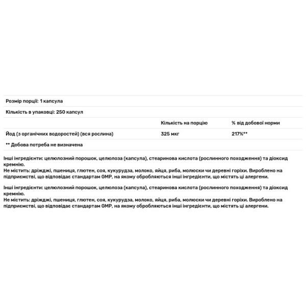 Ламінарія, Kelp, NOW Foods, 325 мкг, 250 вегетаріанських капсул