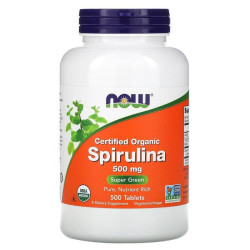 Спирулина, Now Foods Spirulina, сертифицированная, органическая, 500 мг, 500 таблеток