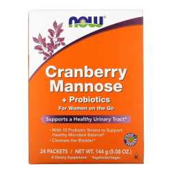 Клюква, Манноза + пробиотики, Cranberry Mannose + Probiotics, Now Foods, 24 шт по 6 г.
