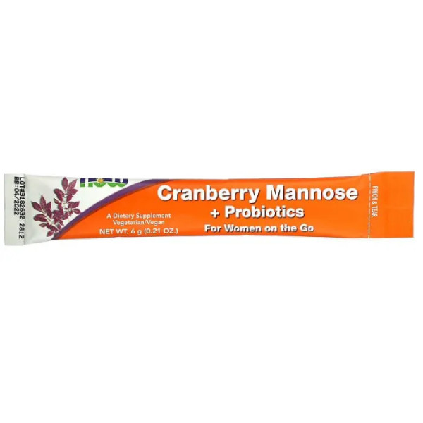 Клюква, Манноза + пробиотики, Cranberry Mannose + Probiotics, Now Foods, для женщин в дороге, 24 шт по 6 г