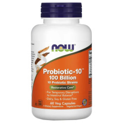 Пробиотики-10 100 млрд, Now Foods Probiotic-10, 60 растительных капсул