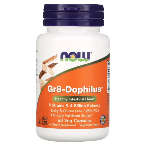 Пробиотики, Gr8-Dophilus, Now Foods, 4 млрд КОЕ, 60 вегетарианских капсул