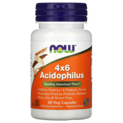 Пробиотики 4x6 Acidophilus, Now Foods, 60 растительных капсул