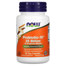 Пробиотики-10, Now Foods Probiotic-10, 25 млрд, 50 растительных капсул