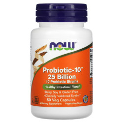 Пробіотики-10, Now Foods Probiotic-10, 25 млрд, 50 рослинних капсул