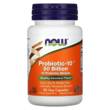 Пробиотики-10, Now Foods Probiotic-10, 50 млрд, 50 растительных капсул