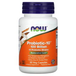 Пробиотики-10, Now Foods Probiotic-10, 100 млрд, 30 растительных капсул