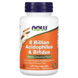 Пробіотики 8 млрд КОЕ, NOW Foods Acidophilus & Bifiduss, 120 вегетаріанських капсул