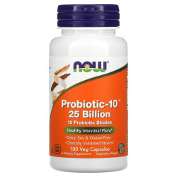 Пробіотики-10, Now Foods Probiotic-10, 25 млрд, 100 рослинних капсул