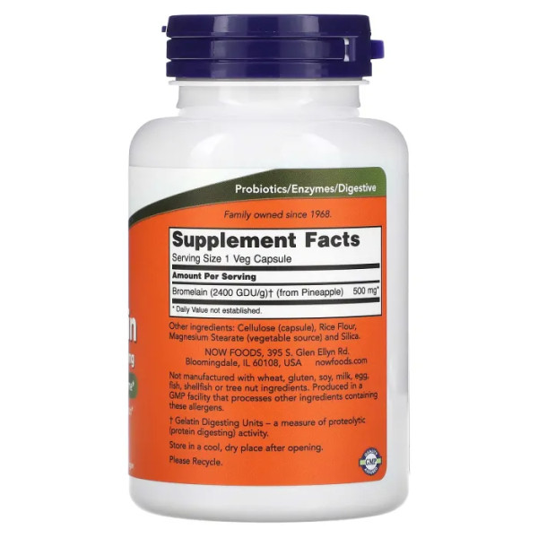 Бромелайн, Bromelain, NOW Foods, 500 мг, 120 вегетаріанських капсул