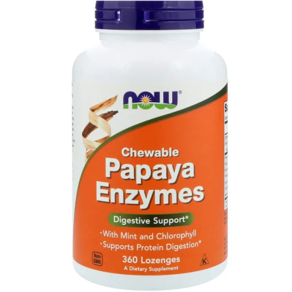 Папаин, Papaya Enzymes, NOW Foods, жевательные ферменты, 360 леденцов