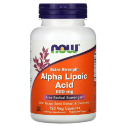 Альфа-ліпоева кислота, Now Foods Alpha Lipoic Acid, підвищена міцність, 600 мг, 120 вегетаріанських капсул