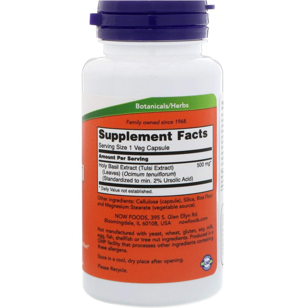 Базилік священний, екстракт, Holy Basil, NOW Foods, 500 мг, 90 вегетаріанських капсул