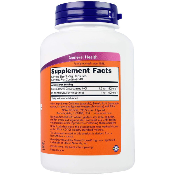 Глюкозамін та МСМ, Glucosamine & MSM, Now Foods, 120 вегетаріанських капсул