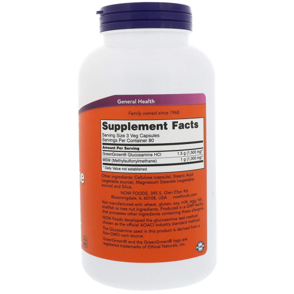 Глюкозамін та MSM, Glucosamine & MSM, Now Foods, 240 вегетаріанських капсул