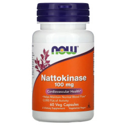 Наттокиназа 100 мг, Now Foods Nattokinase, 60 вегетарианских капсул