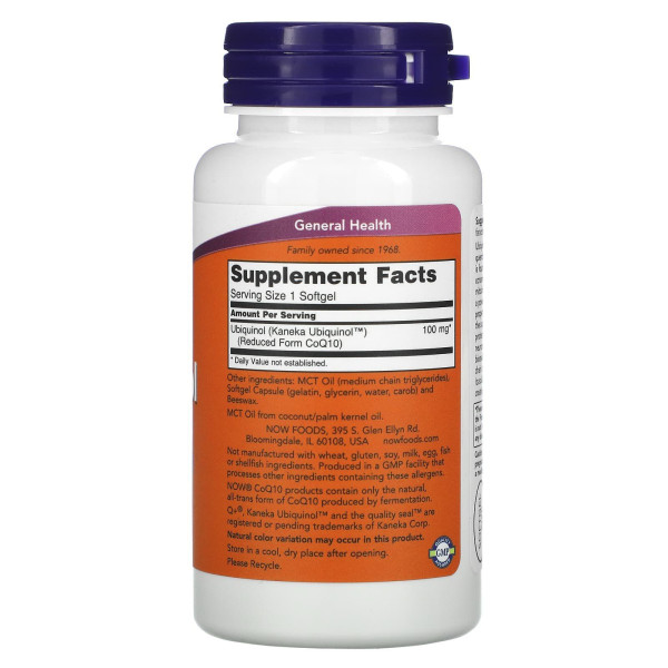 Убіхінол, Ubiquinol, Now Foods, 100 мг, 60 гелевих капсул