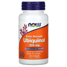 Убихинон, Now Foods Ubiquinol, экстра сила, 200 мг, 60 гелевых капсул