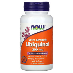 Убихинон, Now Foods Ubiquinol, экстра сила, 200 мг, 60 гелевых капсул